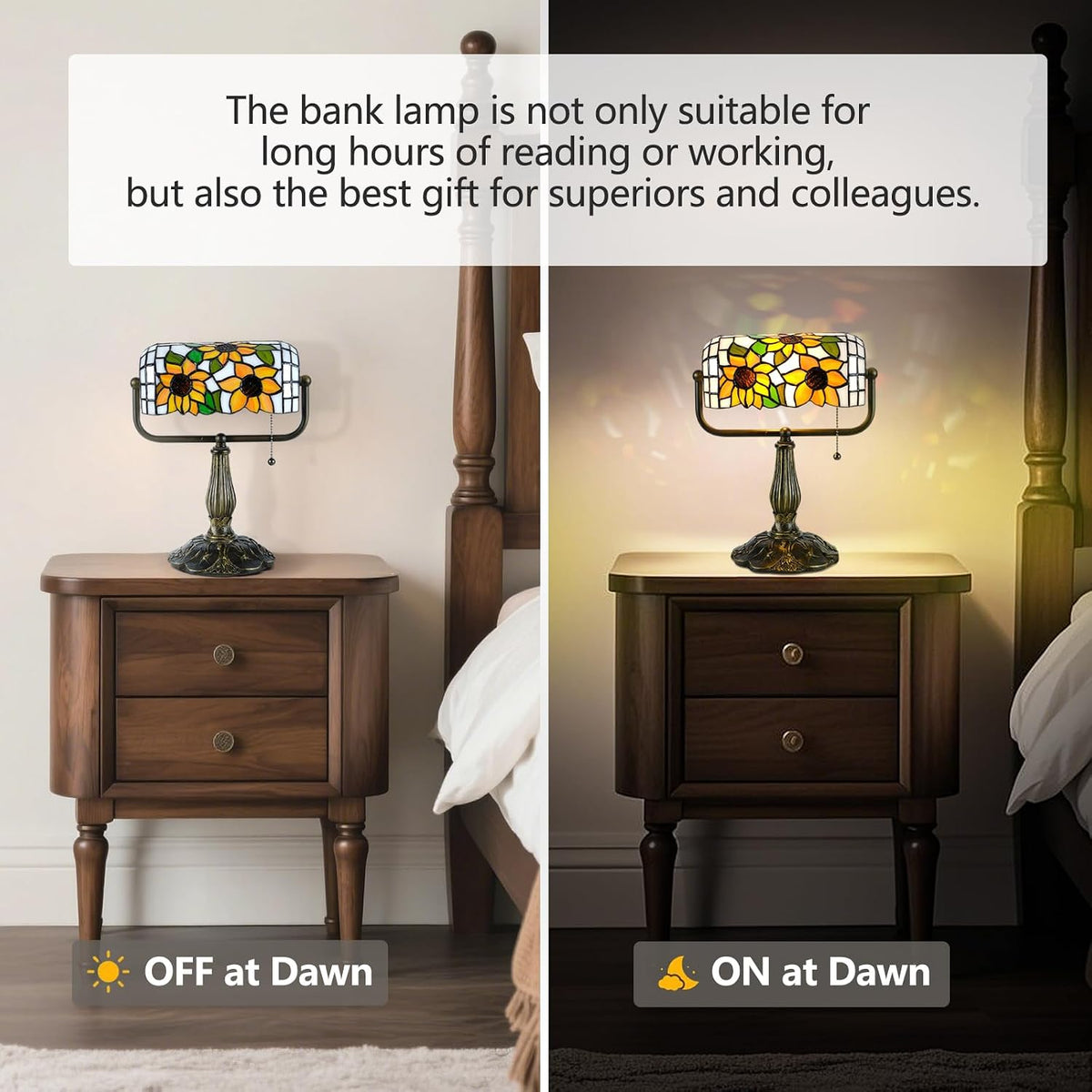 Bankers Desk Lamp, Sunflower Stained Glass Piano Light