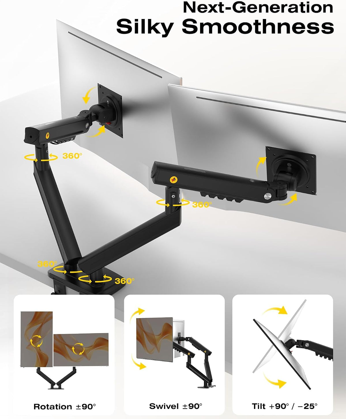NB SmooVex™ Computer Monitor Arm, Monitor Stand fits up to 32 Inch, Mechanical Spring Monitor Arm, VESA 75/100 mm, Model-A5C