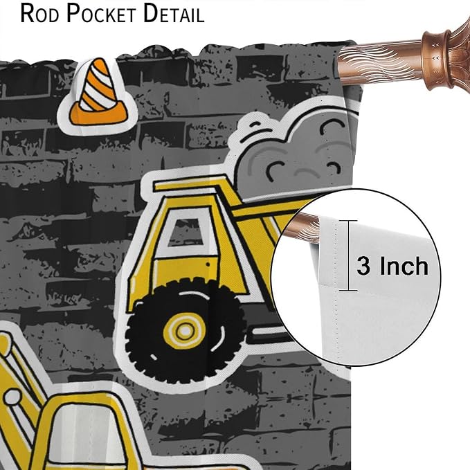Kids Construction Excavator Window Curtains