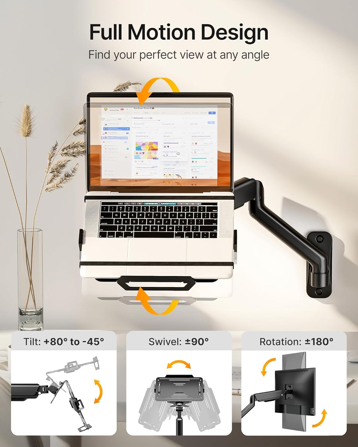 monTEK 2-in-1 Laptop Wall Mount, Fits 12–18" Laptops & 32" Monitors，Black