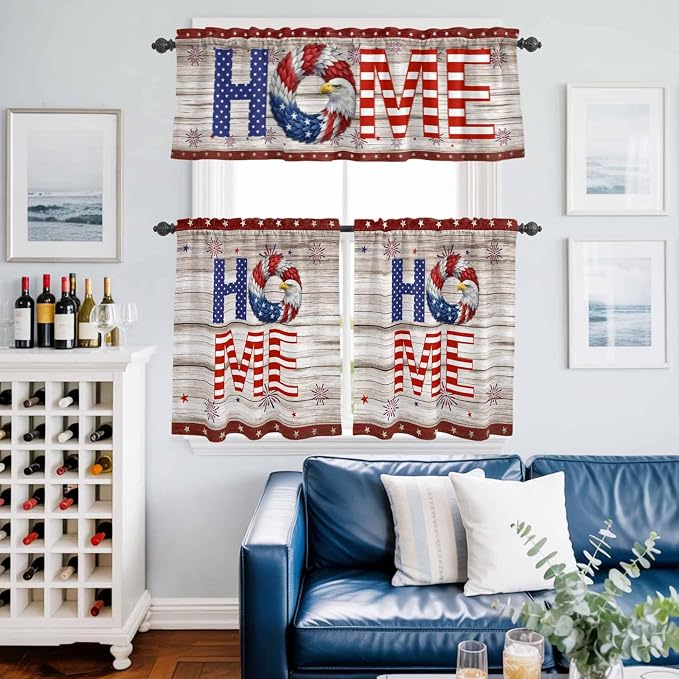 4th of July Kitchen Curtains Set 3 Piece