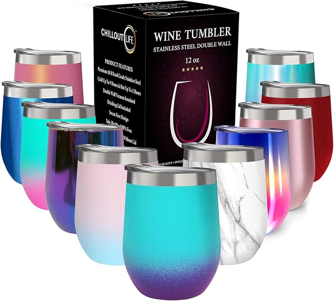 CHILLOUT LIFE 12 oz Stainless Steel Wine Tumbler