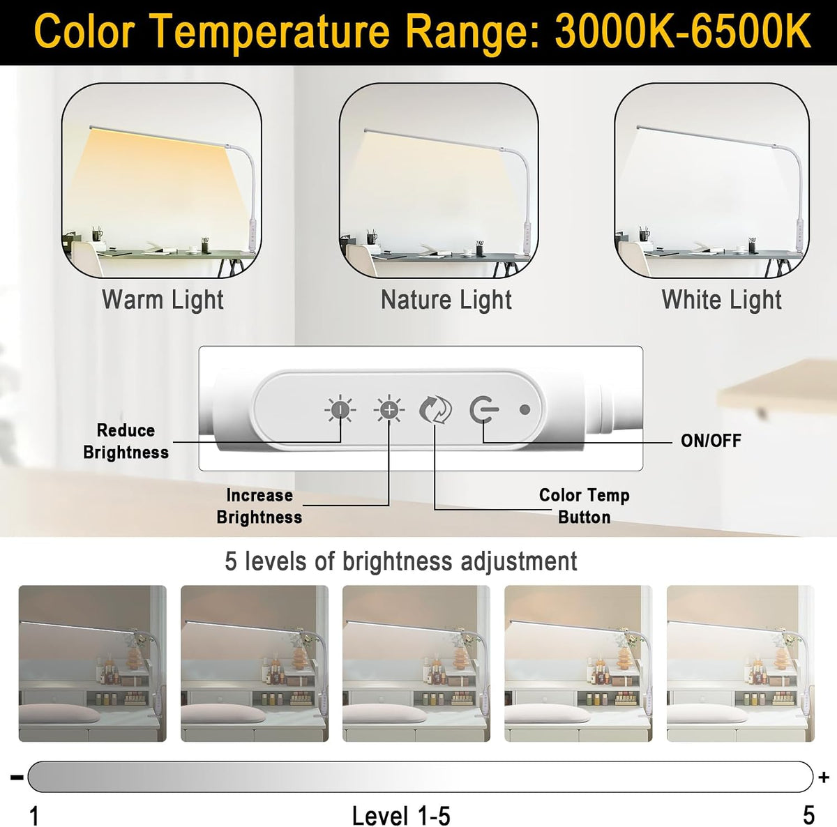 CGBE Nail Light for Desk, 23.6" Nail Desk Lamp with 360° Flexible Gooseneck