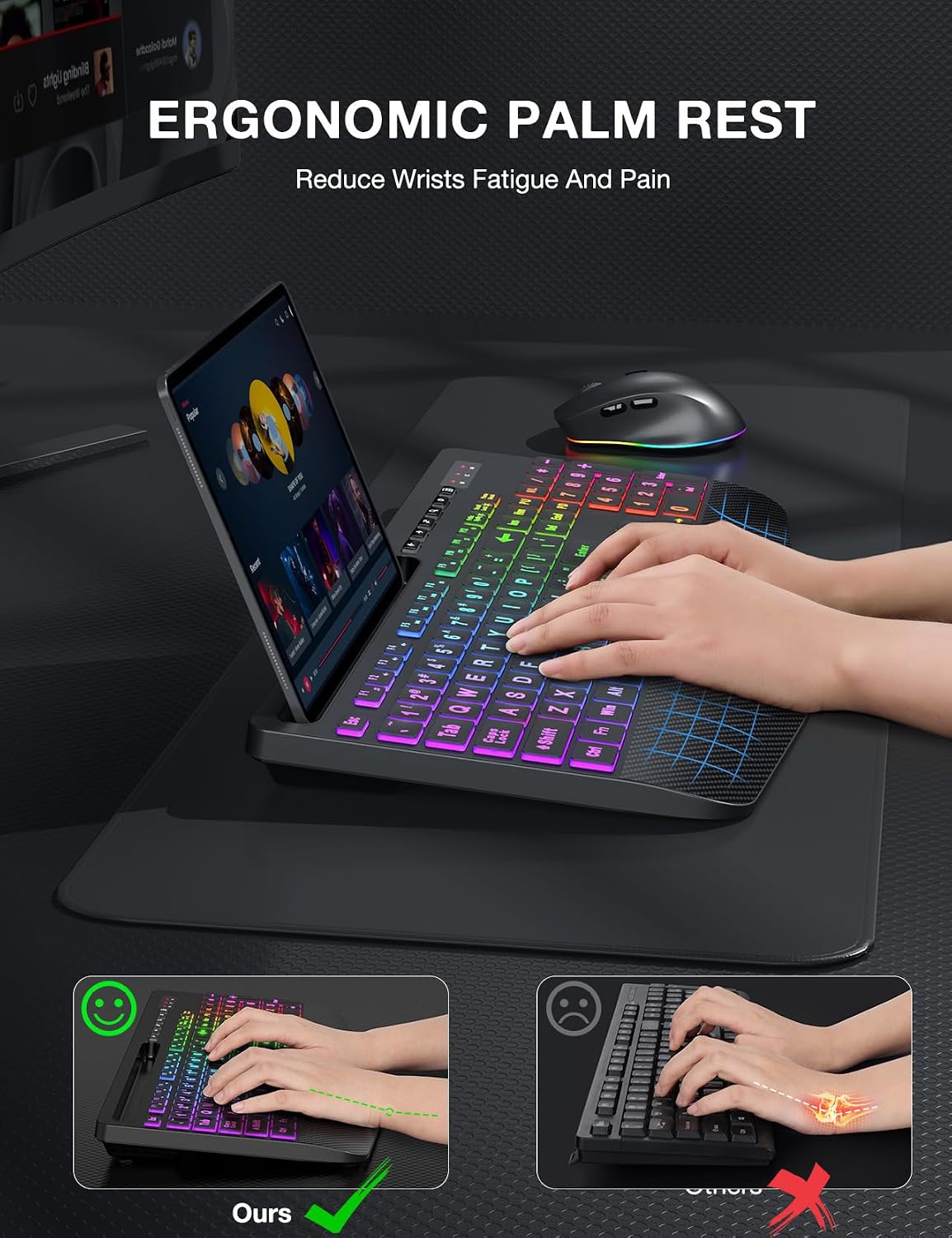 SABLUTE Wireless Keyboard and Mouse Combo, 9 Backlit Effects, Large Print