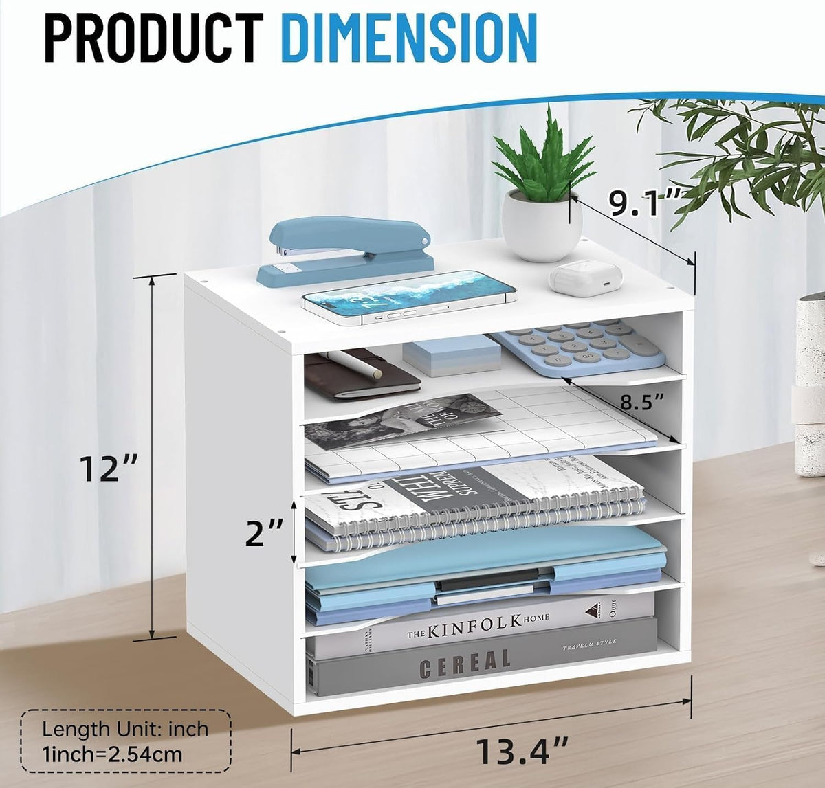 5-Tier Paper Organizer for Desk, Adjustable Mail Organizer, White