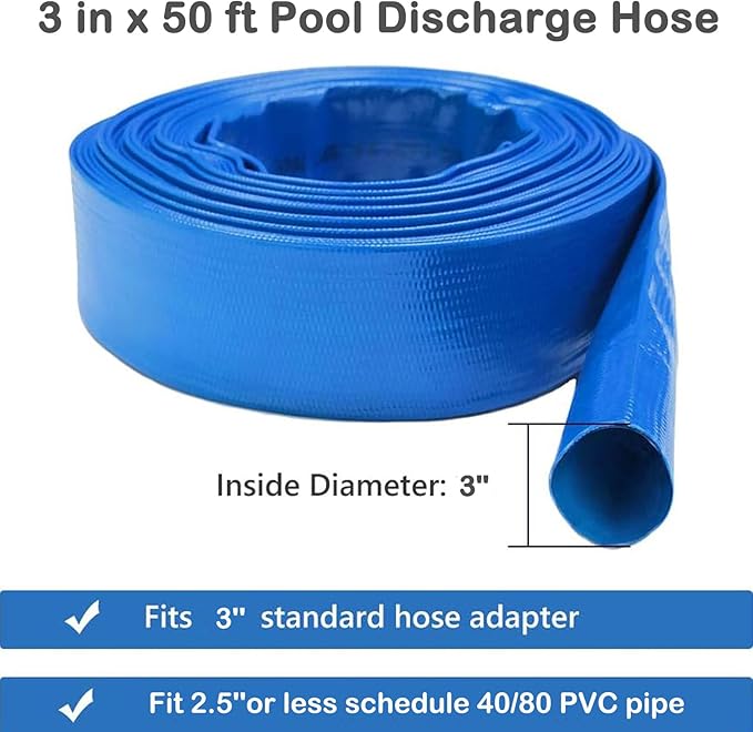Eastran 3”Diameter x 50ft Blue Backwash Hose