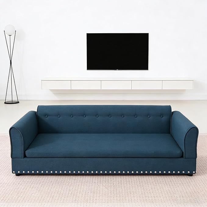 Oversized Pet Sofa Bed for Large Dogs, 55 Inch Modern Dog Couch with Orthopedic Memory Foam, Sturdy Furniture Style Pet Bed with Weight Capacity 220 lbs, (Blue)