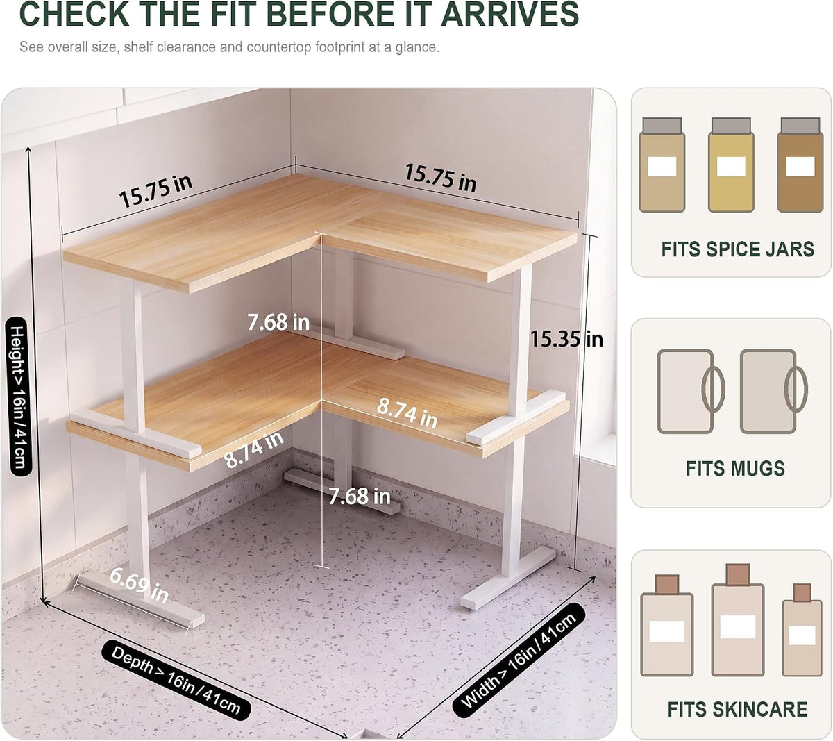 Golener Countertop Shelf, Kitchen Counter Organizer, Adjustable, Stackable
