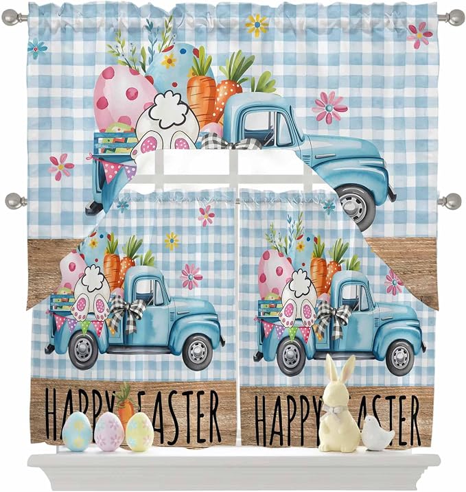 Swag Valance Curtains, Easter Truck