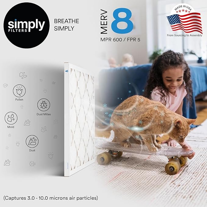 Simply 18x30x1 Air Filter, MERV 8, 12 Pack,