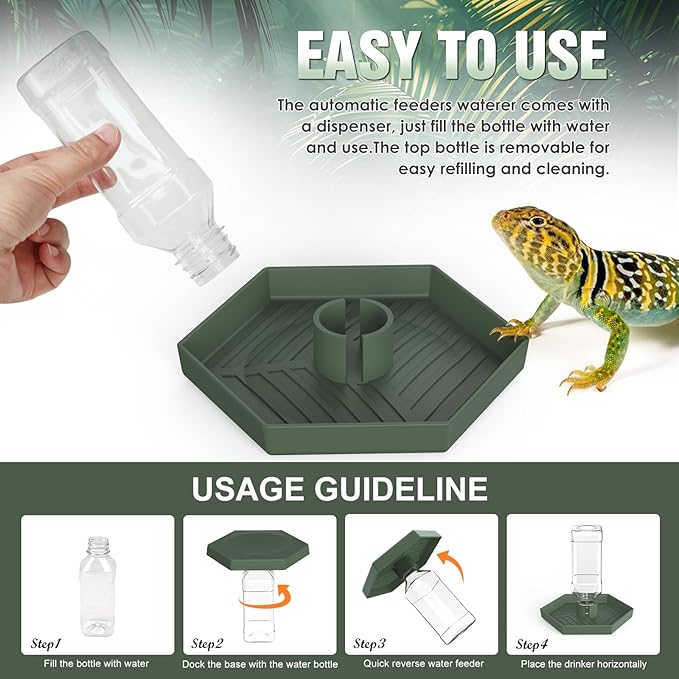 Reptile Water Dispenser-Bearded Dragon Water Bowl - Small Water Dish for Tortoise - Bowls for Reptiles & Amphibians (L)