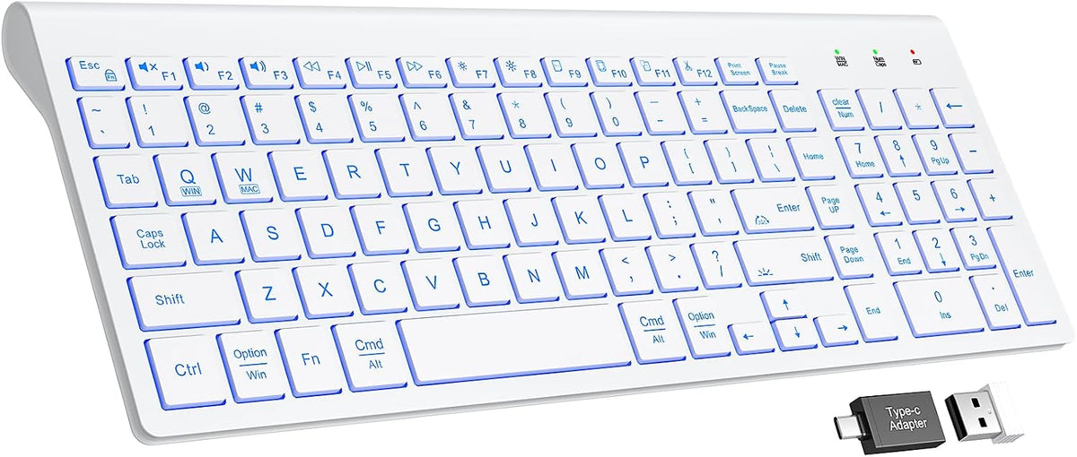 SABLUTE Wireless Keyboard with 7-Color Backlight, Quiet Low-Profile Keys
