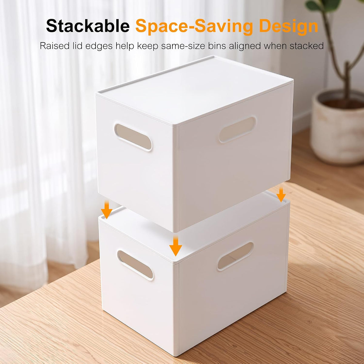 Plastic Storage Box with Lids Stackable 4Side Handles, 11.6QT-2PCS