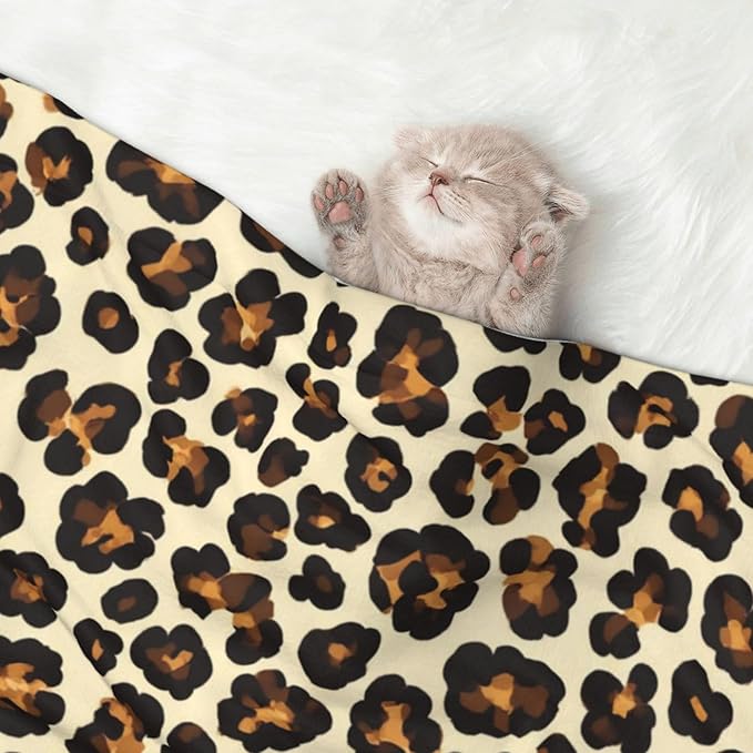 Two Sided Plush Pet Blanket for Crates Carriers Home Use, Leopard Prints Printed, Reversible Throw with Cozy Dot Fabric and Silky Reverse for Small Large Pets