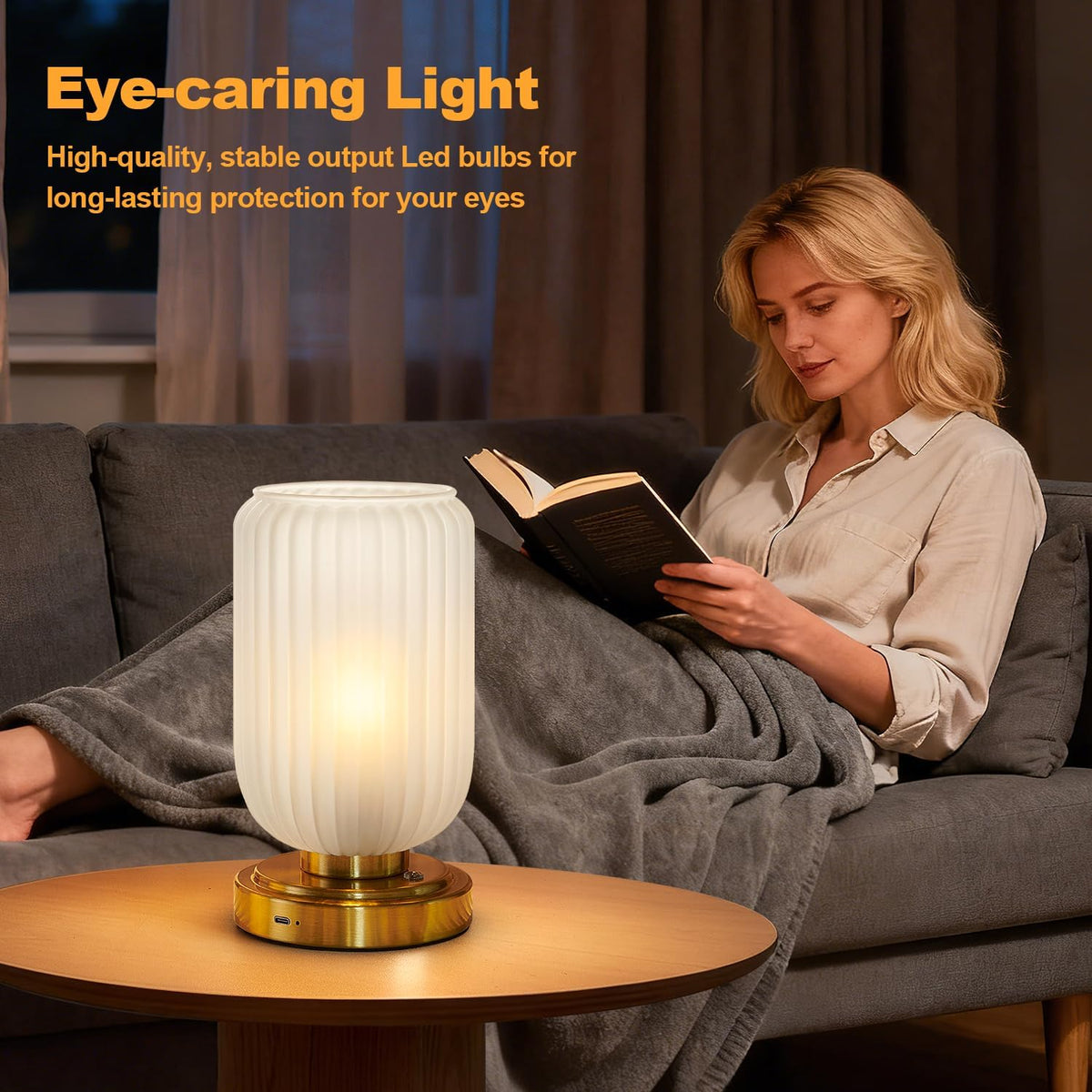 LightRound Cordless Table Lamp for Bedroom, Touch Stepless Dimmable