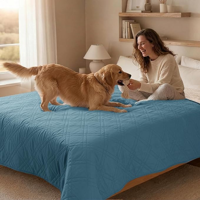 100% Waterproof Dog Couch Protector, Triple-Layer Waterproof Dog Bed Cover Pet Blanket Reversible 2-Tone Sofa Shield, Non-Slip Furniture Guard for Pets(30×30 Inch, Gray Blue+Apricot)