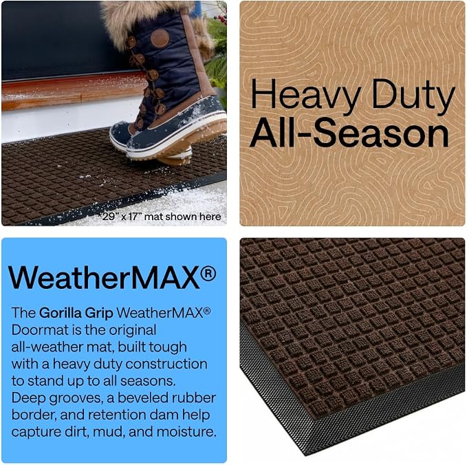 GORILLA GRIP 100% Waterproof All-Season WeatherMAX Doormat, US Designed Natural