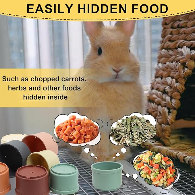8 PCS Bunny Toys Stacking Cups Bunny Cups Stackable Guinea Pig Stacking Cups Colorful Reusable Rabbit Toys for Rabbit Guinea Pig Hiding Food Playing