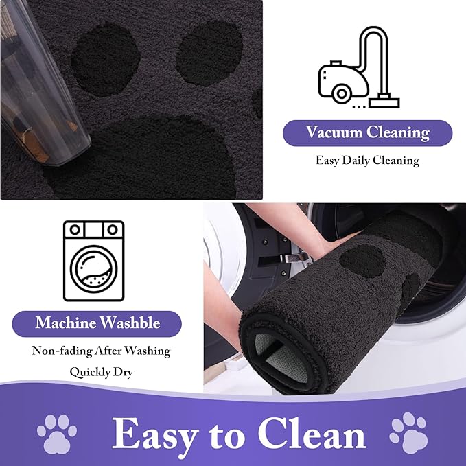 Buganda Dog Door Mat for Muddy Paws, Absorbent Dirt Trapper Non Slip Indoor Doormats, Washable Low-Profile Mat for Mud Dogs, Entryway Carpet for Inside Floor (48x30 Inches, Black)