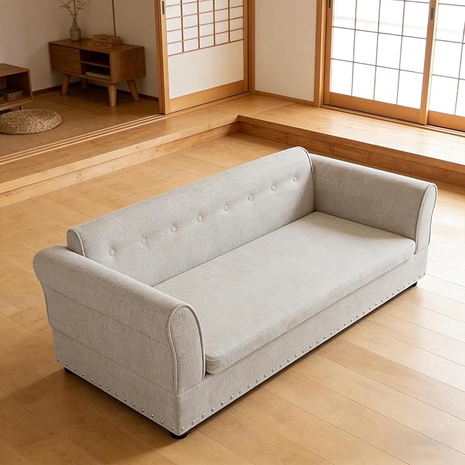 Oversized Pet Sofa Bed for Large Dogs, 55 Inch Modern Dog Couch with Orthopedic Memory Foam, Sturdy Furniture Style Pet Bed with Weight Capacity 220 lbs, (Beige)