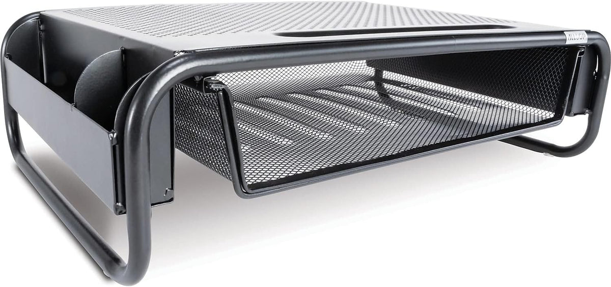 Allsop 32166 Metal Art Organizer 5 Riser Monitor Stand with Drawer and Side Caddies, Black