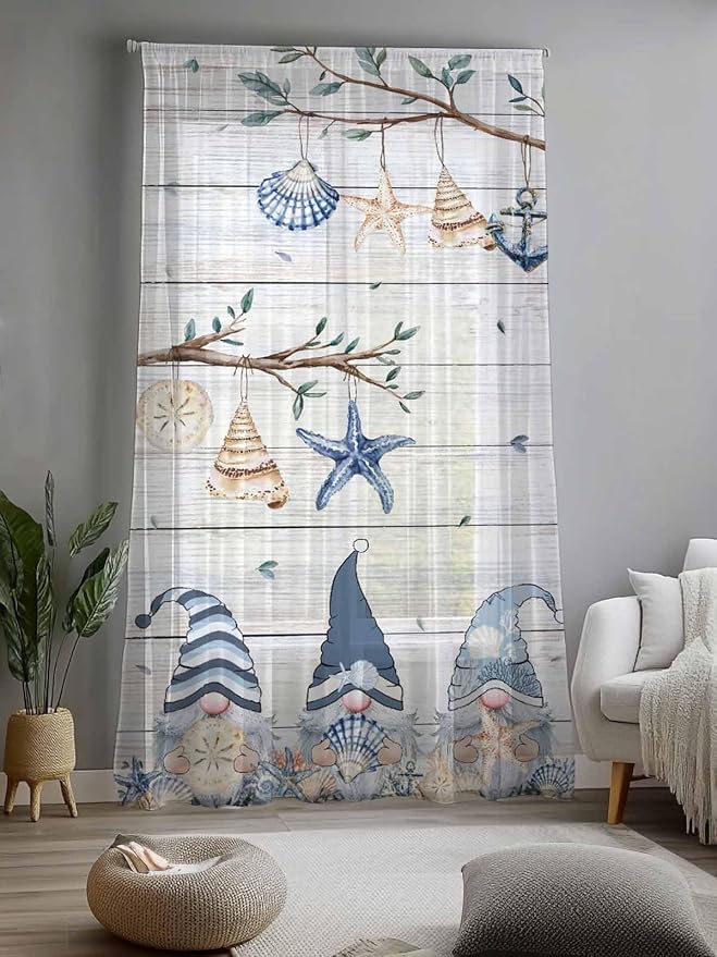 Sheer Curtains 84 Inches Long, Coastal Eucalyptus Semi Sheer Curtains Light