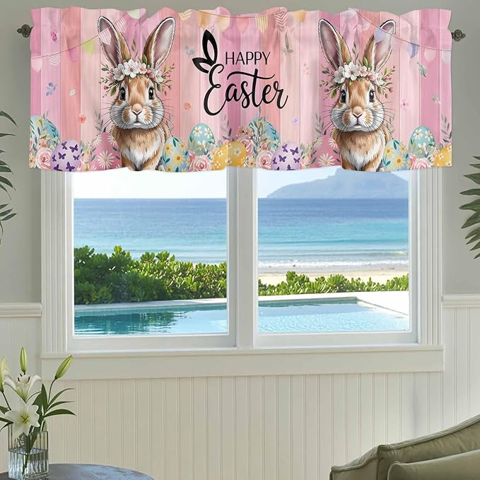 Easter Curtain Valances for Windows, Kitchen Valance Window Treatment, Spring