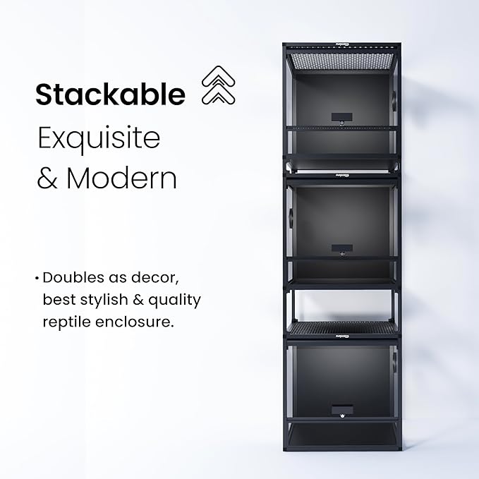 MagicCube 18'' x 18'' x 18'' Reptile Terrarium with Lock, 24 Gallon Reptile Tank with Flip-Up Tempered Glass Door, Top Screen Ventilation for Leopard Gecko, Lizards