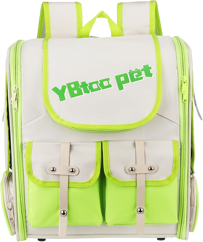 Pet Backpack Carrier, Portable and Ventilated, Oxford Cloth, Dogs Cats and Small Animals Travel Bag 13.39", (Green, 1 Pcs), Intended for Hiking/Camping/Traveling