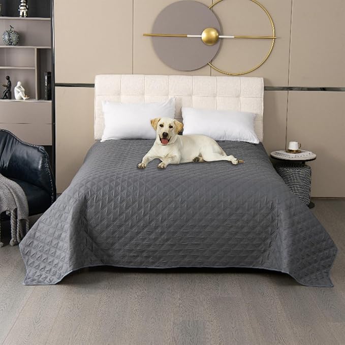 GIBZ Waterproof Dog Bed Cover Anti Slip Pet Furniture Protector Blanket Washable Thick Quilted Mat, Grey, 76.2x177.8cm