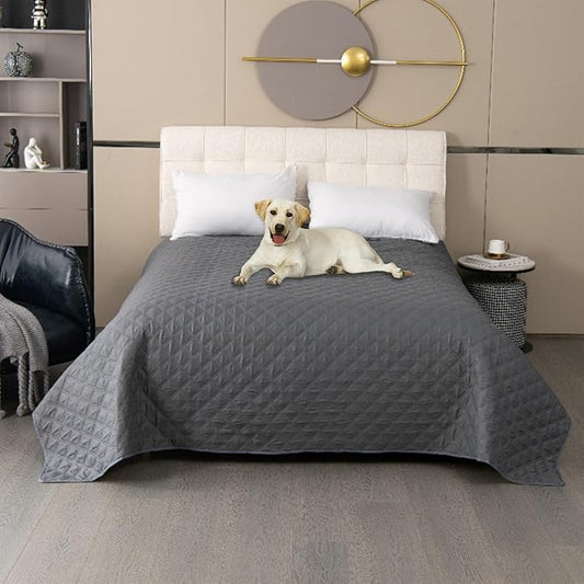 GIBZ Waterproof Dog Bed Cover Anti Slip Pet Furniture Protector Blanket Washable Thick Quilted Mat, Grey, 132x208cm