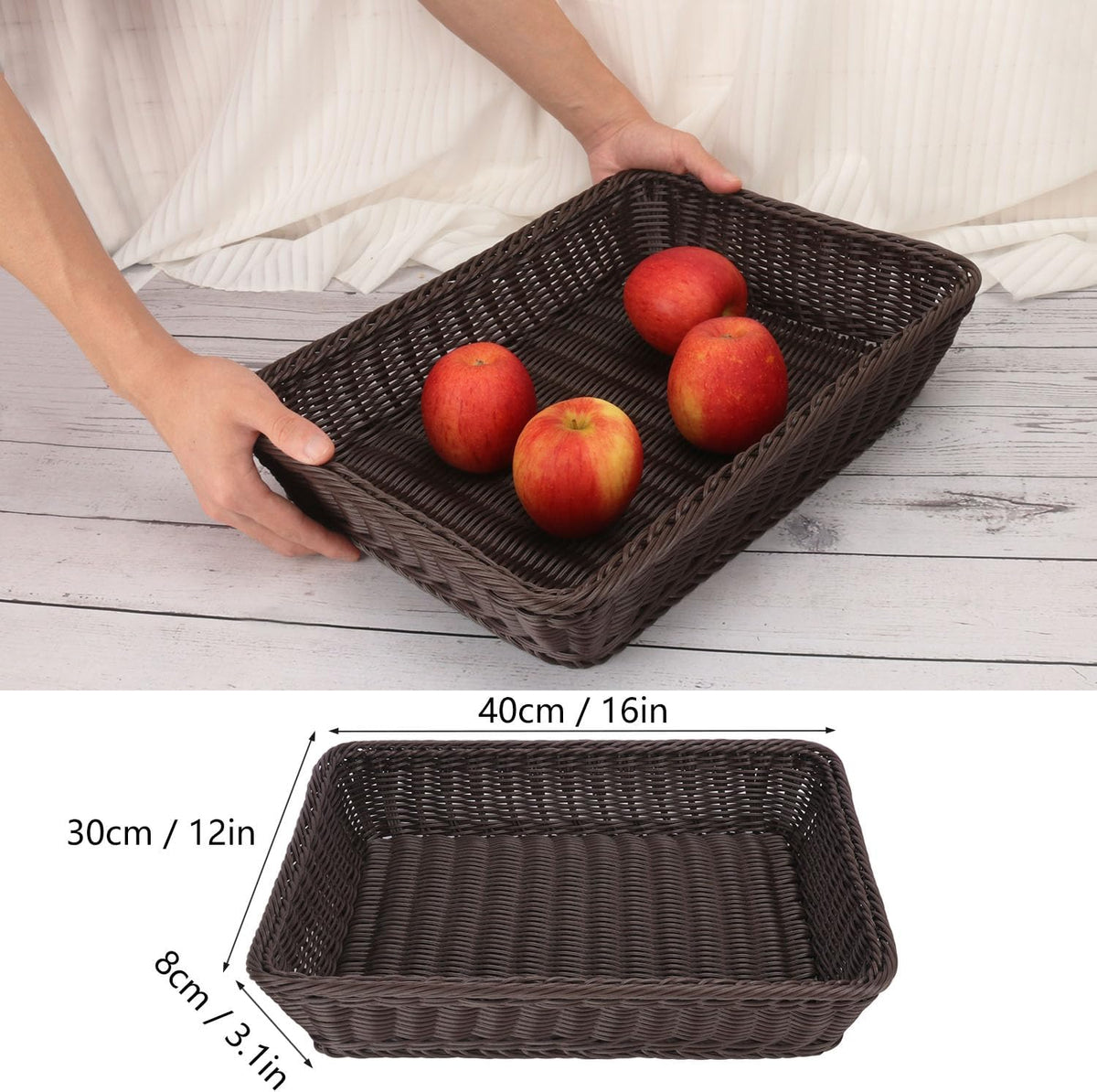 Poly Wicker Baskets 4 Pack 16 inch Coffee Large Wicker Baskets Storage – Rustic, Durable & Easy-Cleaning Bread Baskets, for Home, Restaurant & Hotel Use