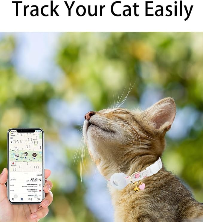 Breakaway Cat Collar with Airtag Holder,Kitten Collar with Apple Air Tag Holder and Bell for Girl Boy Cats, 0.4 Inches in Width and Lightweight. (White Heart)