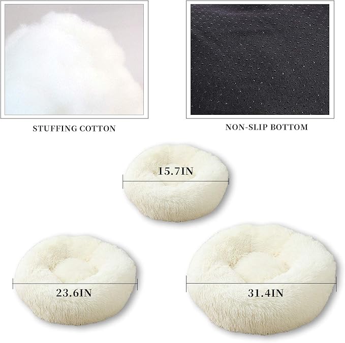 Warming Round Dog Bed for Small, Medium and Large Dogs & Cats, Short & Long Plush Pet Bed, Luxurious Faux Fur Donut Cuddler, Bolster Pet Bed & Sofa, Machine Washable 40CM 16Inch