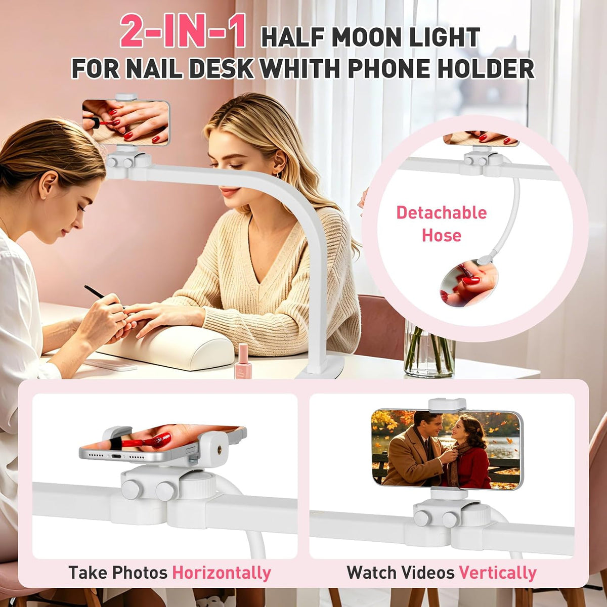 HITTI Half Moon Light for Nail Desk with 5X Magnifier, 30" Foldable