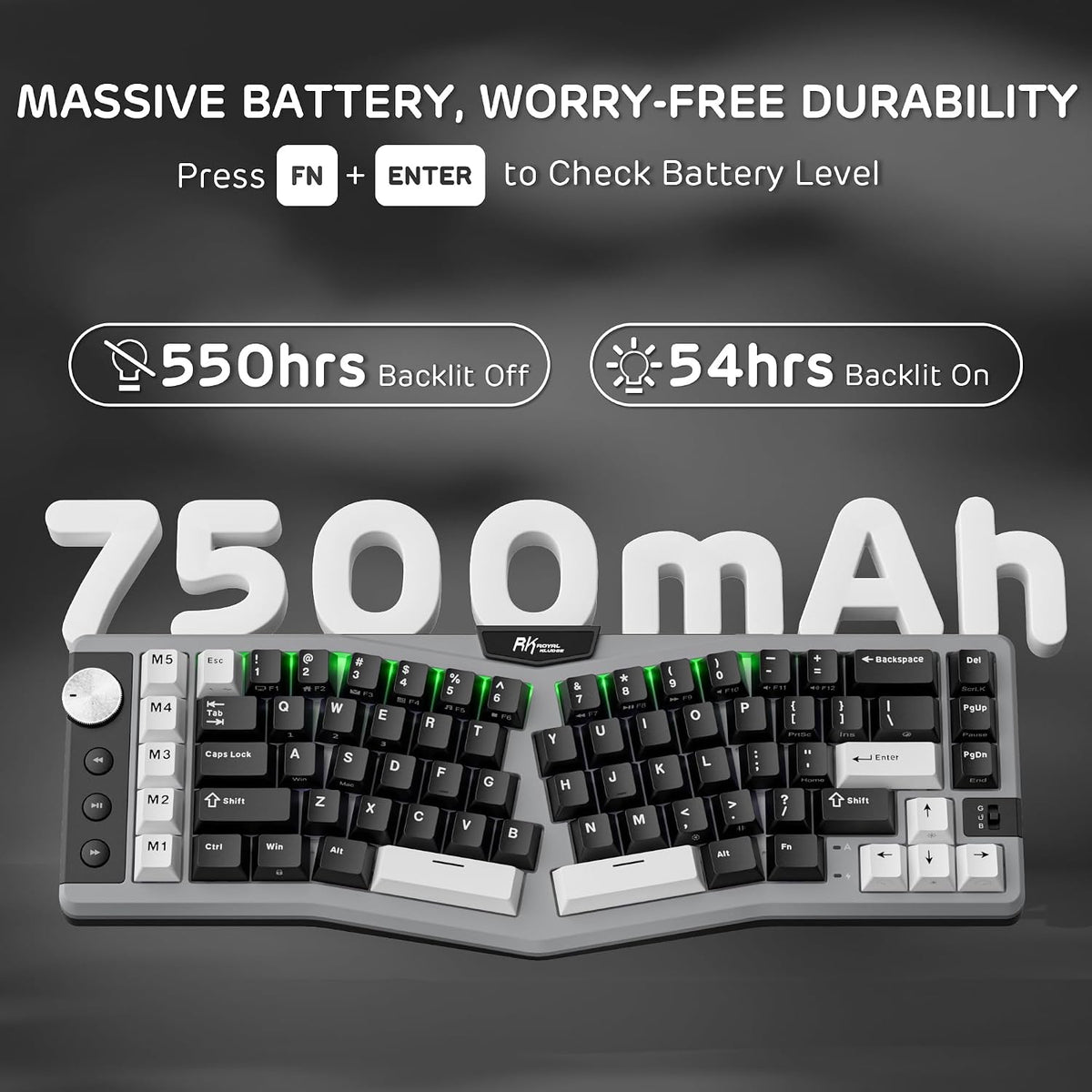 RK ROYAL KLUDGE A72 Alice Ergonomic Wireless Mechanical Keyboard,Split Ergo
