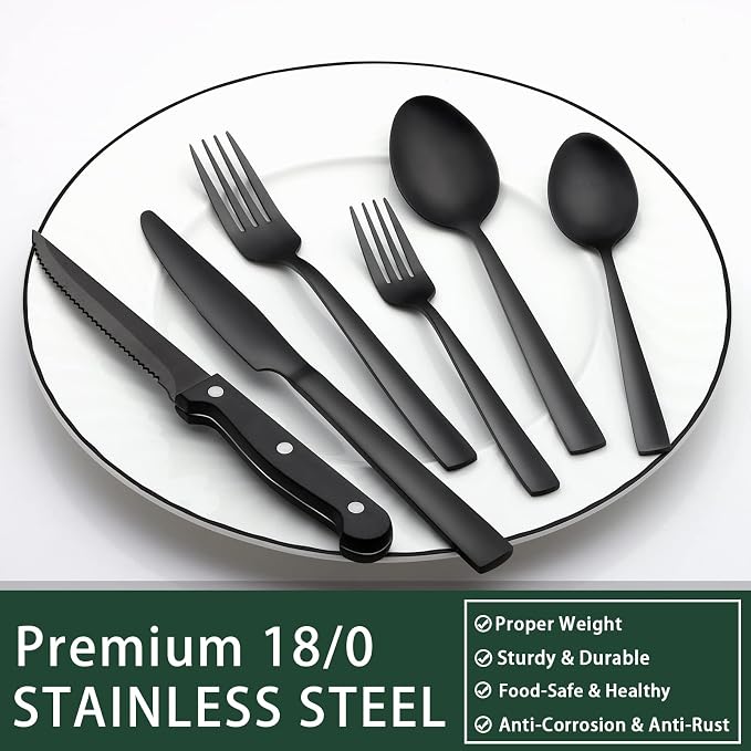 EWFEN 24-Piece Black Silverware Set
