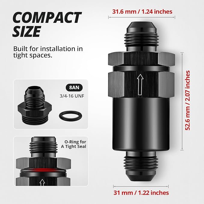 EVIL ENERGY 8AN Billet Inline Fuel Filter 30 Micron Aluminum Black