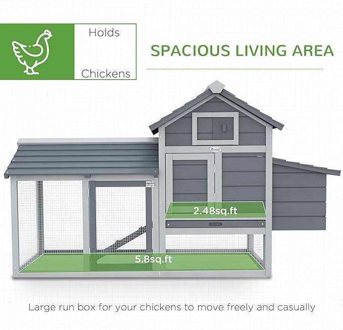 PawHut 59" Small Wooden Chicken coop Hen House Poultry Cage for Outdoor Backyard with 2 Doors, Nesting Box and Removable Tray, Gray