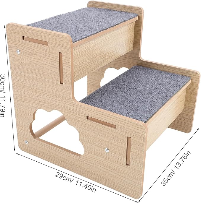 GLEAVI 2-Step Wooden Pet Ladder Ramp for Dogs and Cats, Non-Slip Safety Stair with Portable Design, for Small Pets’ Bed and Furniture Access