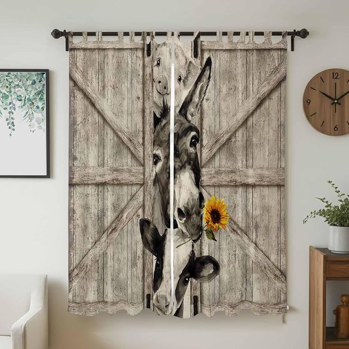 Funny Farm Animals Living Room Curtains 96 Inch Length, Window Curtains Tab Top
