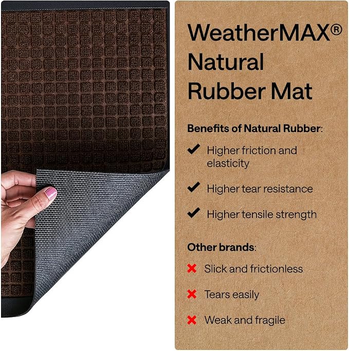 GORILLA GRIP 100% Waterproof All-Season WeatherMAX Doormat, US Designed Natural