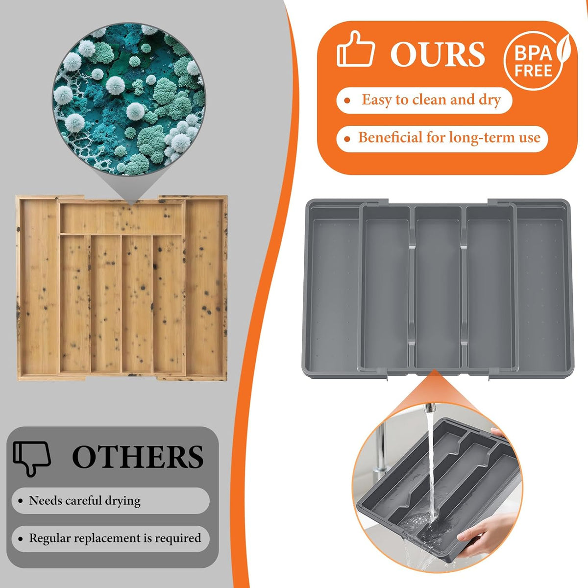 Large Expandable Silverware Drawer Organizer, Utensil Tray