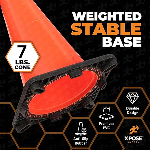 Xpose Safety 28 Inch Orange Traffic Cones, 6-Pack - Multipurpose PVC Plastic Safety Cone for Parking, Soccer, Caution, Kids and Construction - DOT Approved