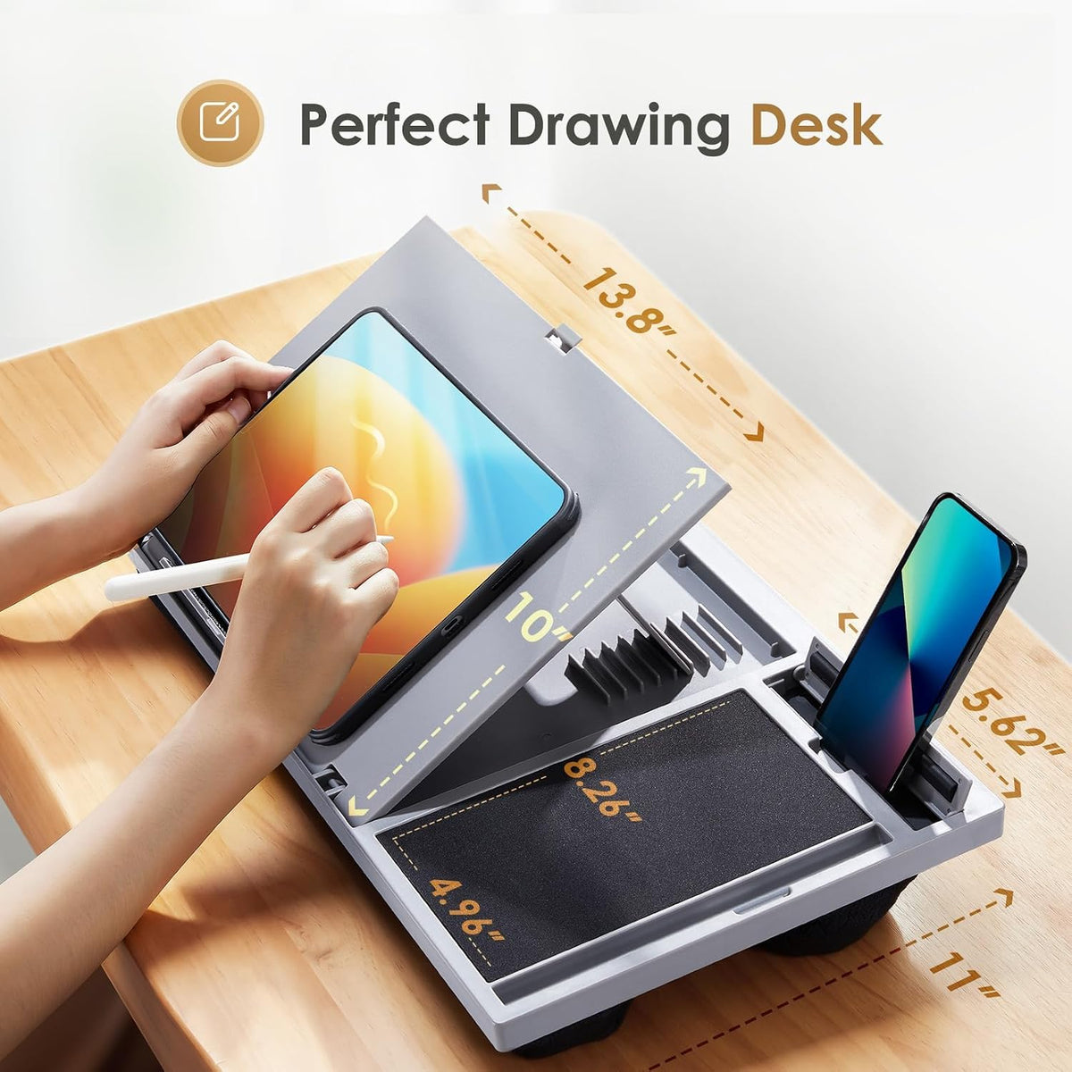 LORYERGO Adjustable Laptop Desk with Cushion, Mouse Pad & Cellphone Slot - Laptop Stand for Bed & Couch, Riser for Home & Office (Grey)