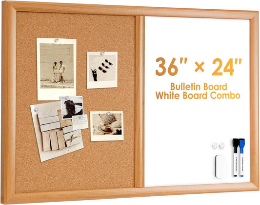 ARCOBIS Cork Board White Board Combo with MDF Wood Frame