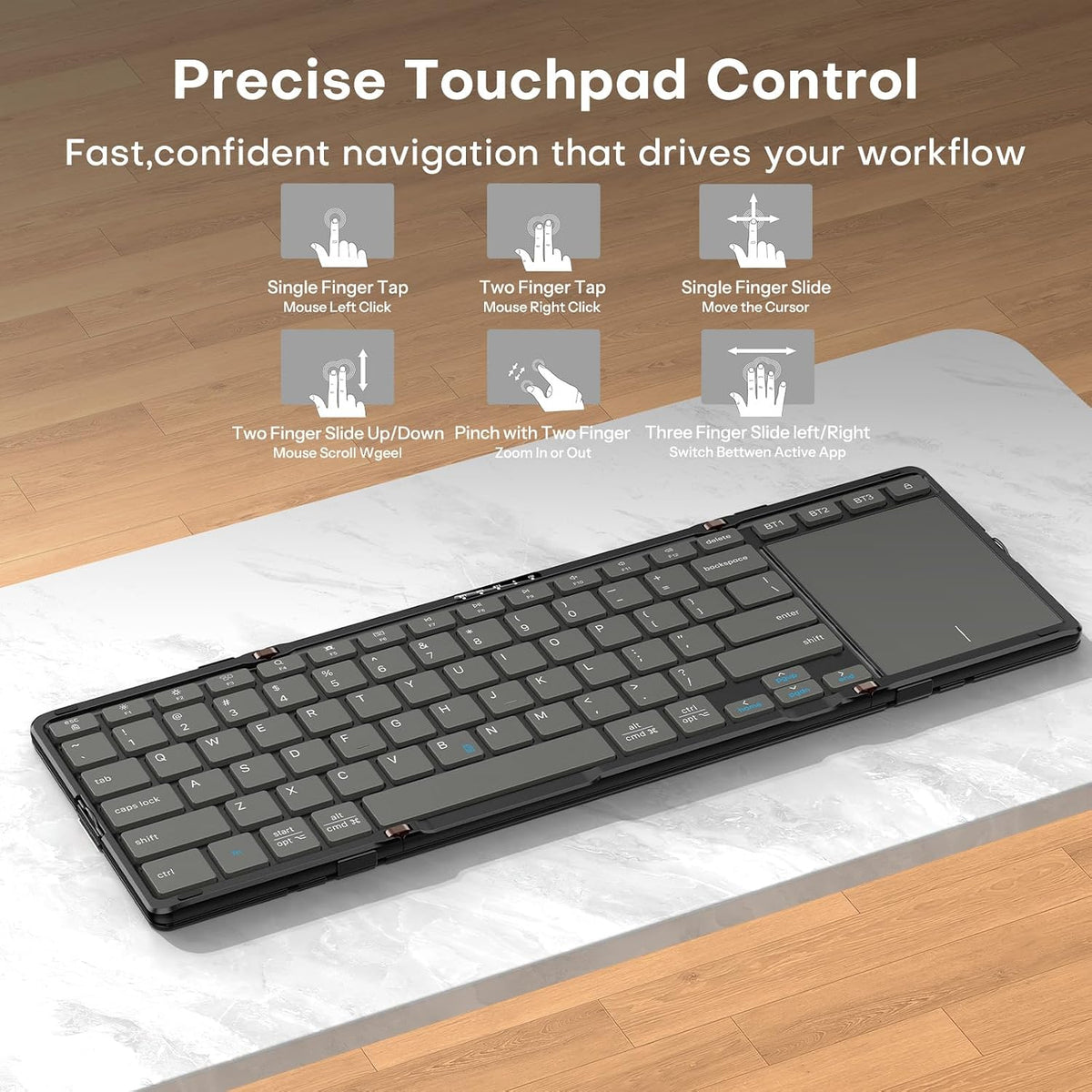OMOTON Bluetooth Foldable Keyboard with Trackpad for iPadOS/Windows/Android