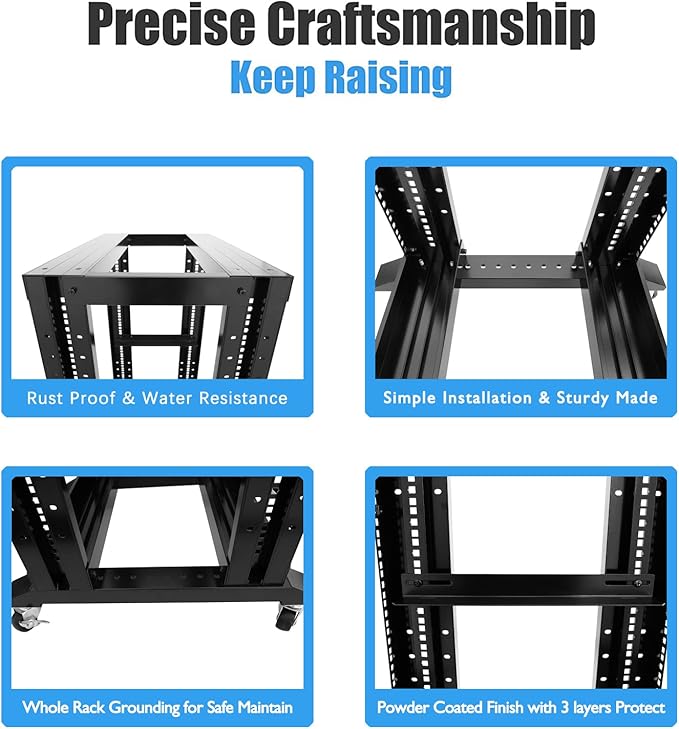 Raising Electronics Server Rack Open Frame Rack 4 Post 19 inch Adjustable