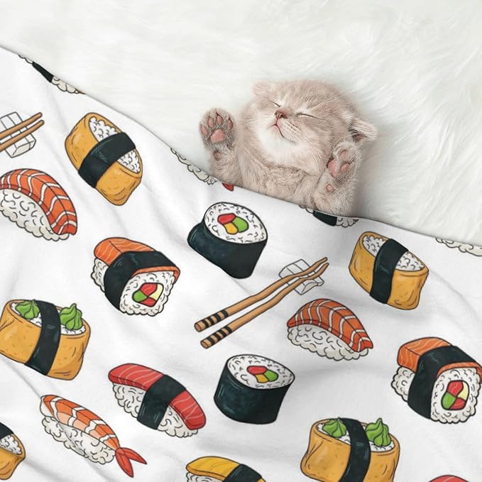 Double Sided Pet Bed Blanket for Added Cushion Warmth, Sushi, Reversible Cover with Textured Dot Surface for Existing Beds Standalone Mat