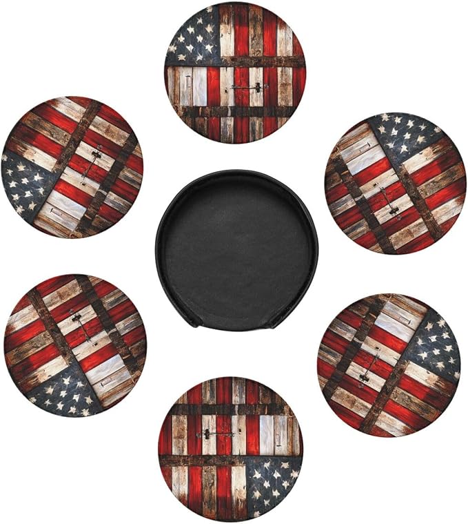 Rustic Barn Door Vintage American Flag Coasters